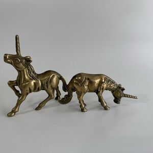 Vintage Antique Solid Brass Unicorn Horse  Pair Figurine Statues